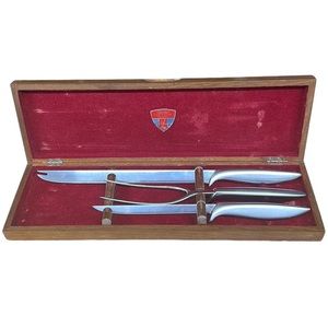 Vintage Gerber Legendary Blades 3 Piece Carving Set w/ Walnut Display Box